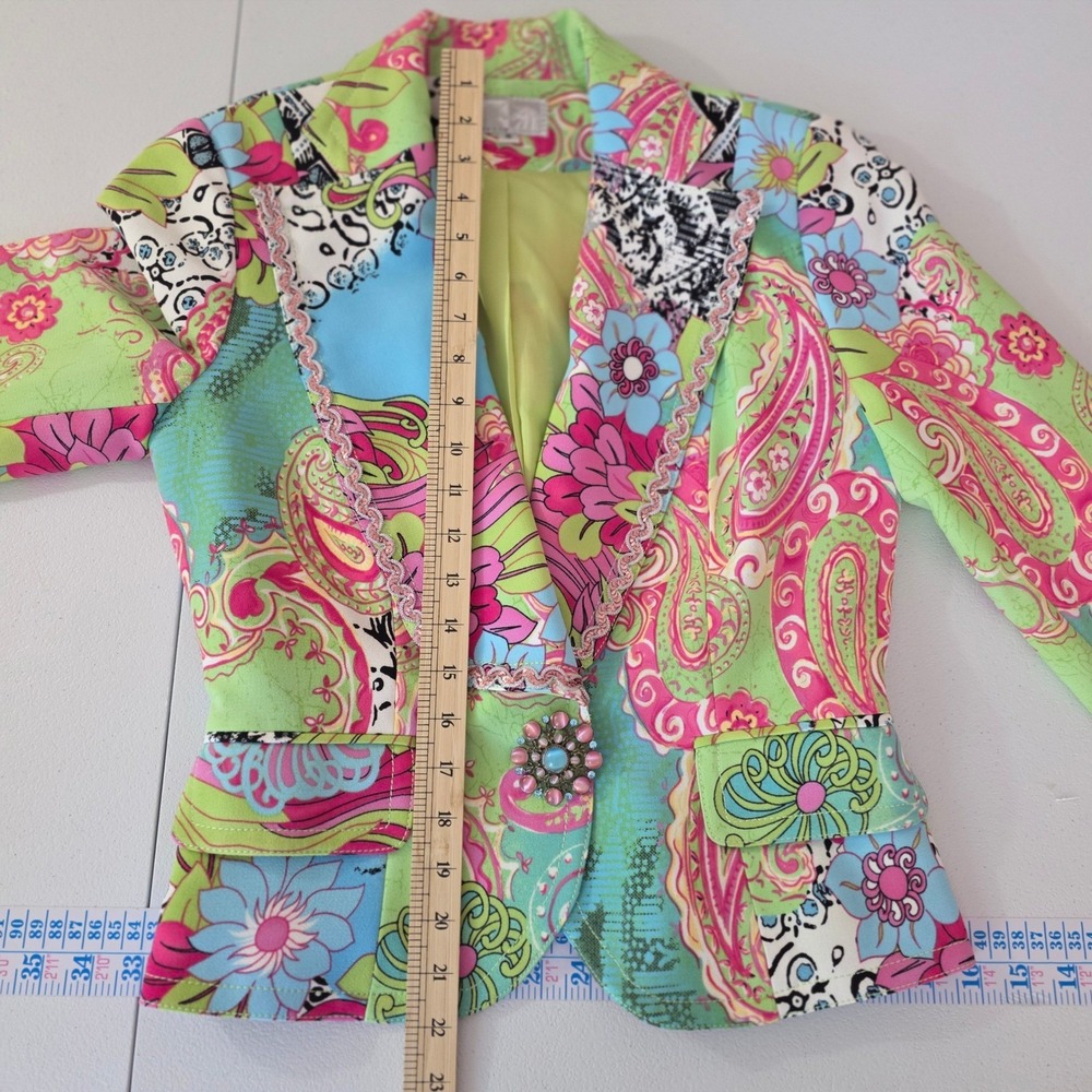 Vintage Alberto Makali Blazer Jacket Womens 6 Paisley Floral Jeweled Sequin - Picture 10 of 13